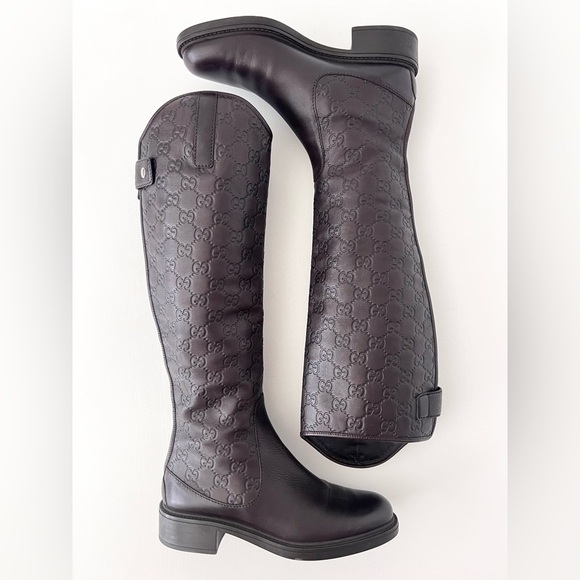GUCCI | Brown Guccissima GG Logo Maud Leather Knee High Riding Boots EU 36.5 - Picture 1 of 12